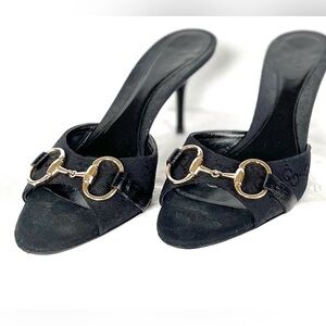 Gucci GG logo black horsebit slide sandals